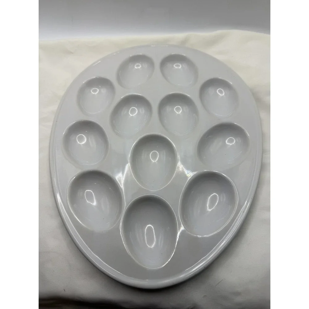 2 Ceramic Egg Shaped Deviled Egg Serving Platter White 11